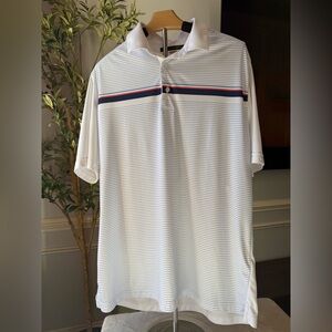 Greg Norman PlayDry Golf Polo Shirt Men’s L White Striped Shark Logo